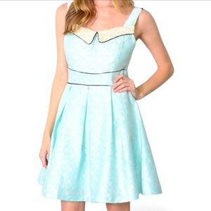 Ryu Blue and Cream retro pinup girl Mini Dress Anthropologie feminine 1950’s